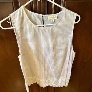 Maison Jules Striped Cream and Light Pink Lace-Hem Sleeveless Top
